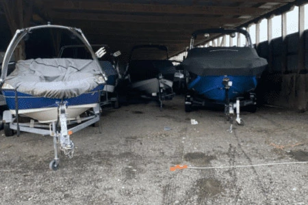 Indoor covered long-term boat storage